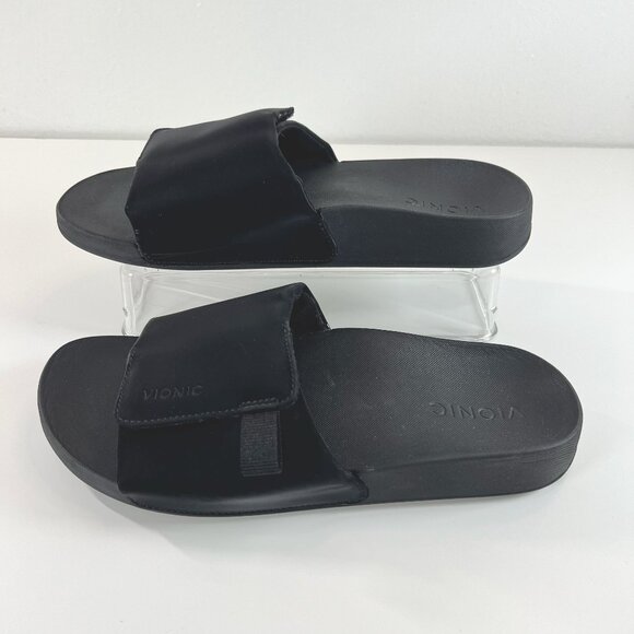 Vionic | Shoes | Vionic Keira Slide Sandals Black Orthotic Velcro Strap ...